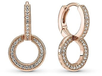 PANDORA Funkelnde Doppel-Ohrringe mit 14 Karat rosévergoldete Metalllegierung und Cubic Zirkonia Steinen aus der PANDORA Signature Collection, in der Farbe Roségold, 289052C01