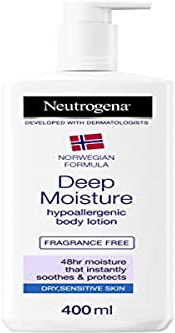 Neutrogena Formula Norvegese Lozione Corpo Ipoallergenica, Body lotion per un'idratazione intensa 72h, Crema idratante con 10% Glicerina, Crema corpo idratante pelle secca e sensibile, 400 ml