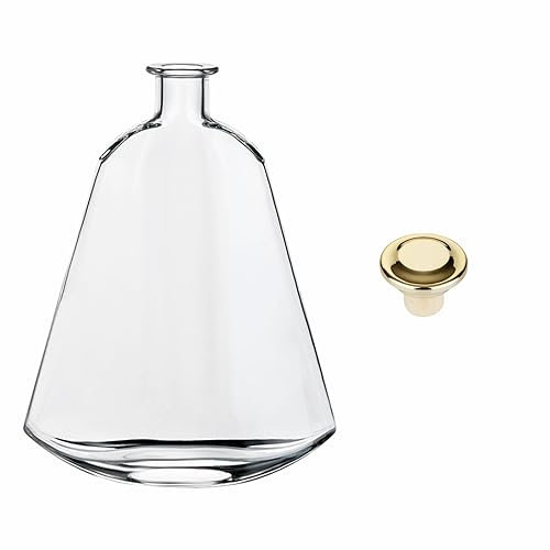 gouveo carafe 700 ml Isabelle avec bouchon (HGK) or - bouteille design 0,7 l en verre - carafe en forme de cloche plate pour liqueur, vin, cognac (IDT700HGKG)