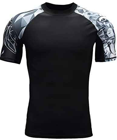 HUGE SPORTS Rashguard Homme Manches Courtes Sechage Rapide Maillot de Bain T-Shirt pour Surf Natation Loup 2XL