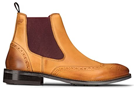 Bottines Brogues Homme Cuir véritable sans Lacets Marron Clair chatain Style Classique Formel London - Marron Clair 44