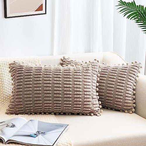 ZWJD 2er Set Kissenbezug 30x50 Kordsamt Sofakissen Weiche Kissenhülle Boho Kissenbezüge Dekokissen Moderne Kissen Deko für Couch Schlafzimmer Zuhause Auto Dekor Zierkissenbezüge Khaki