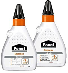 Ponal Express Holzleim, transparent und schnell trocknender Holzkleber für vielseitige Verleimungs- & Bastelarbeiten, wasserfester Leim in praktischer Flasche, 2x225g