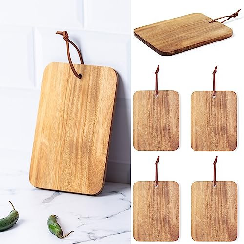 6er Set Frühstücksbrettchen Vesperbrettchen Brotzeitteller Schneidbrett Jausenbrett aus Holz Serviergeschirr 20 cm x 15 cm mit Aufhänger