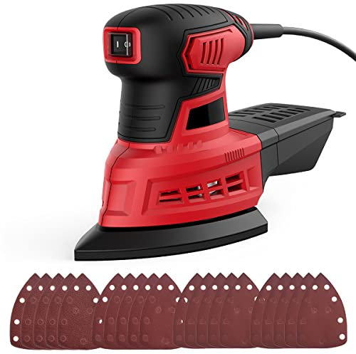 Detail Sander 200W 12500RPM 1.6A Mouse Sander Corded Electric Detail Grinding Machine with Dust Collection, 20PCS Sandpapers, All Inclusive Rubber Handle, for Sanding, Polishing Wood, DIY Decoration