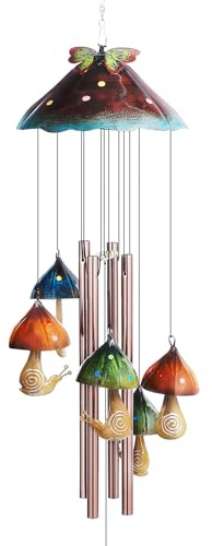 EVOLUX Wind Chimes for Outside, Mushroom Wind Chime Garden Decor Outdoor, Yard Decorations Wind Chimes Gifts for Mom Grandma Women Housewarming Gift, Green, 70-FL