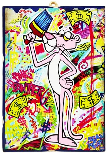 KUSTOM ART Cuadro de pared Serie Pop Art Pantera Rosa Impresión sobre madera 25 x 18 cm