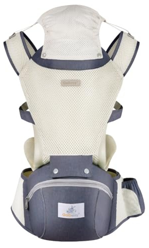 SONARIN Transpirable Verano Mochila Portabebés con Asiento de Cadera,Multifuncional 3 en 1 Portabebé Ergonómico Portador de Bebé Multiposición para Recién Nacidos 0-36 Meses(Gris)