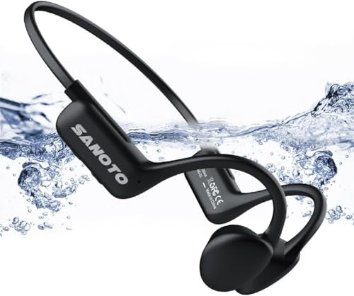 SANOTO Swimming headphones, Bone Conduction Headphones IPX8 Waterproof Swimming, Bluetooth 5.3 Bone Conduction Headphones, 16GB MP3, Random/Sequence Play, Auto Save