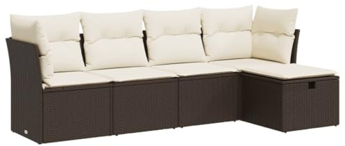 vidaXL Set Divano da Giardino 5 pz con Cuscini Marrone in Polyrattan, Set di salotti da Giardino, Divano per Giardino, Set di divani ad Angolo da Esterno