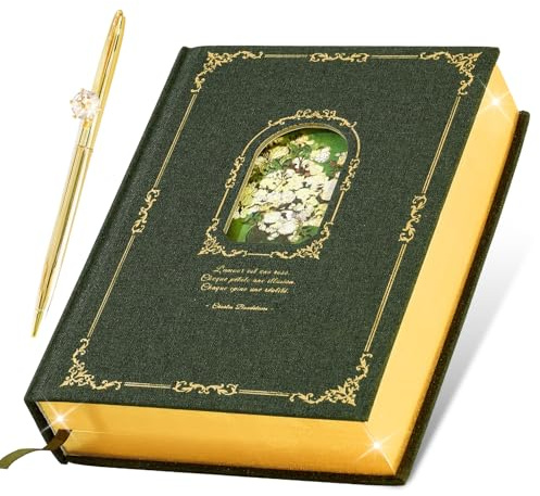 hi!SCI Thick Journal for Women & Girls, 360 Pages A5 Writing Journaling Notebook with Paintings, Women Journal for Writing, Vintage Journal with Gift Box & Pen for Women Gift Ideas (Deep Olive Green)