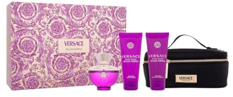 Versace Dylan Purple by Versace for Women – 4 pz Gift Set 3,4oz EDP Spray, 3,4oz Body Lozione, 3,4oz Bagno e Shower Gel, Pouch