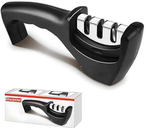 SHUOHONG Aiguiseur Couteaux, Affuteur de Couteaux Professionnel, Eguiseur de Couteau Manuel, Knife Sharpener Avec Pierre Céramique à 3 Niveaux, Carbure de Tungstène, Pierres à aiguiser Diamantées