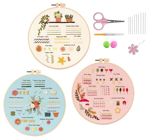 3 st nybörjarbroderi-kit, blombroderi startkit, broderikit, broderiset, broderiset, broderikit, broderiset, nybörjarbroderiset, gör-det-själv broderiset (aprikos, blå)