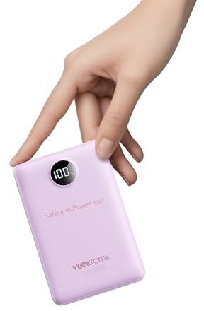 VEEKTOMX Power Bank 10000mAh 22,5W PD3.0 QC 3.0 Powerbank Mini USB C Caricabatteria Portatile Ricarica Rapida con Display a LED Compatibile con iPhone Huawei Xiaomi Tablets ecc. (Viola)