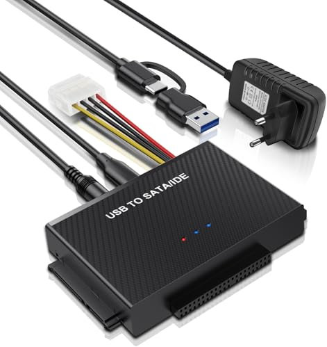 AYWHP Adattatore SATA to USB 3.1 Adattatore per trasferimento dati da 2.5/3.5 SATA HDD/SSD e IDE HDD Compatibile con Windows/Linux/Mac OS con alimentatore da 12 V/2 A