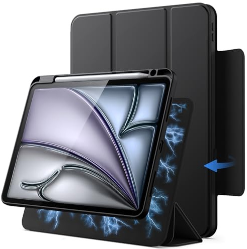 JETech Custodia Magnetica Staccabile per iPad Air 11 Pollici M4/M3/M2 (2026/2025/2024), iPad Air 5a/4a con Portapenne, Cover Girevole Rimovibile, Ritratto/Paesaggio Supporto (Nero)