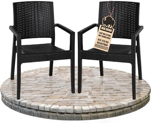 BigDean 2er Set Gartenstuhl mit Armlehne stapelbar Rattan-Optik Gartenstühle stapelbar Outdoor
