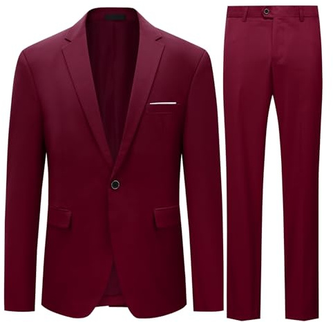 Allthemen Traje 2 Piezas Hombre Boda Chaqueta y Pantalones Burdeos M