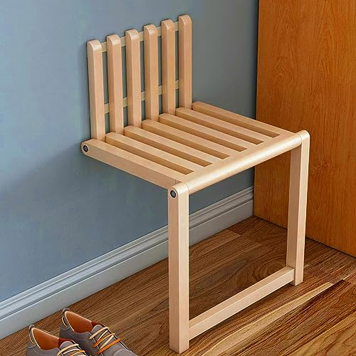 Silla plegable para montar en la pared, de bambú macizo, para porche, puerta, zapatero, taburete, asiento de ducha, plegable, baño, balcón, sala de estar
