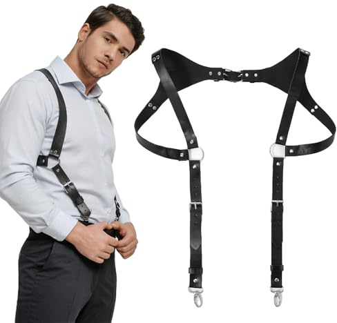 CIATBYYJ Bretelles en cuir vintage pour homme, harnais de soutien dorsal noir, accessoire de corps