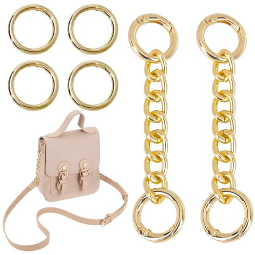 VEOIRXU 2 Piezas Cadena de Bolso con 4 Anillos de Resorte para Reemplazo Cadenas Extensoras de Bolso de Oro Cadena de Bolso Extensor de Correa de Bolso de Hombro de Metal para Bolsos Joyas