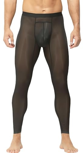 AIEOE Herren Durchsichtig Tights Hose Leicht Nahtlose Kompressionshose Öl Glänzend Unterhosen Jogginghose EU L