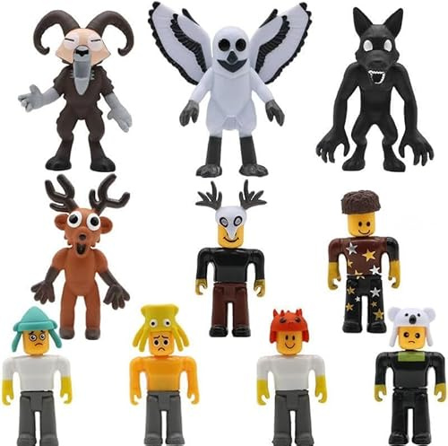 Aubzy 99 Noches en el Bosque Set de 10 Figuras - Figuras de Acción de Alce, Búho y Monstruos, Personajes Principales de Juego de Supervivencia, para Coleccionistas