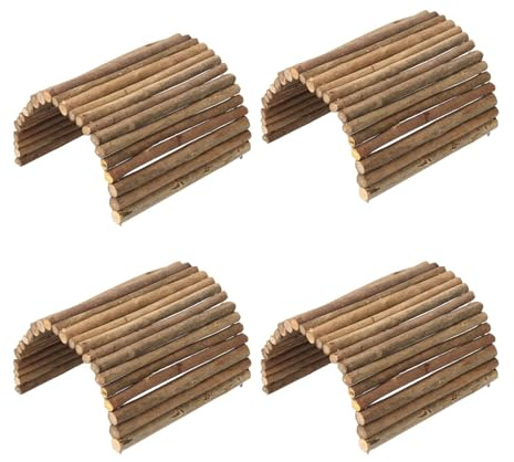 Rusokufo 4 Pièces Cache pour Reptiles Pont, Accessoire Naturel pour Hamster Nain, Pont d'escalade en Bois pour Terrarium, Cache Et Décoration D'Habitat pour Reptiles, Crustacés Et Petits Animaux