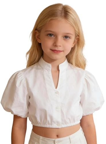 Chemisier Fille Demi Manches Blouse pour Fille Style Bavarois Chic