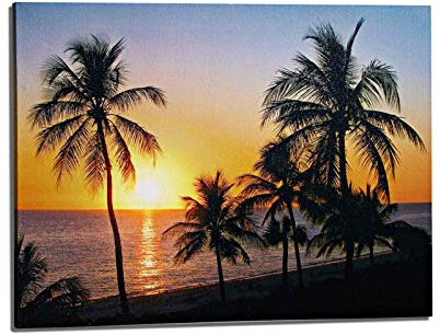 HAC24 LED Leinwand Bild Sonnuntergang Strand 30x40 cm Beleuchtet Batteriebetrieben Wandbild Leuchtbild Leinwandbild Leucht Strandbild Kunstdruck
