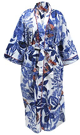 CRAFT KALA Damen Kimono Robe Lange Roben mit Pfau und Blüten Gedruckt Kimono Nachthemd, Eulen-Motiv, Einheitsgröße