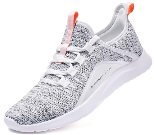 ALEADER Women's Energycloud Slip On Walking Shoes Pure Running Shoes for Gym Workout Treadmill Running Errands White Gray Size 8.5 US