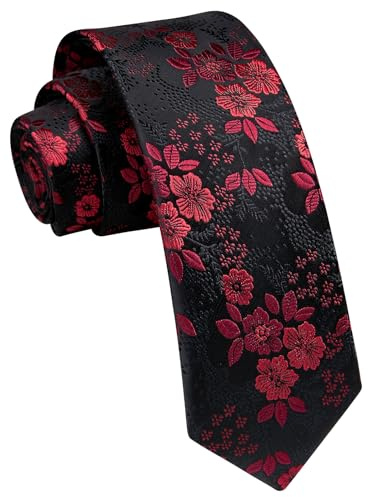 Enlision Neckties for Men Paisley Skinny Tie Width 2.17 Black Red Floral Business Silk Slim Necktie Elegant Wedding Thin Neckties