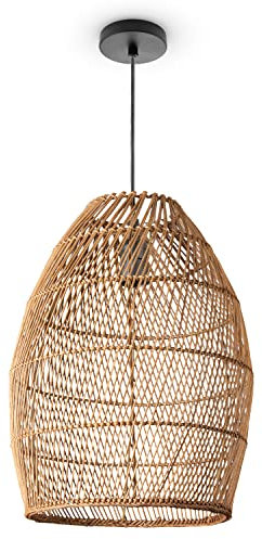 Paco Home Pendelleuchte Wohnzimmer Boho Korbleuchten Pendellampe Rattan Hängeleuchte Esszimmer Lampe Papier E27, Lampenart:Pendelleuchte - Typ 2, Farbe:Natur (Ø30cm)