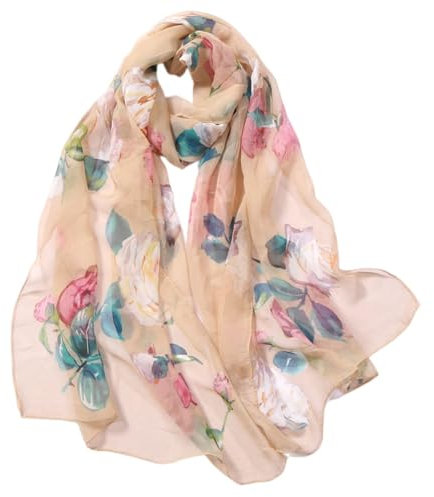 FAIRYGATE Halstuch Sommer Schal Damen Beige Seidentuch Chiffon Tuch Schals Tücher Umschlagstuch Weicher Schlauchschal für Frühjahr Sommer Herbst A5215