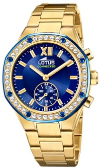 Lotus Damen Hybrid Smartwatch Connected Edelstahl 316L Gold - Mineralglas - 5 ATM wasserdicht - Musiksteuerung, Schrittzähler, Anrufe melden und ablehnen 18925/2