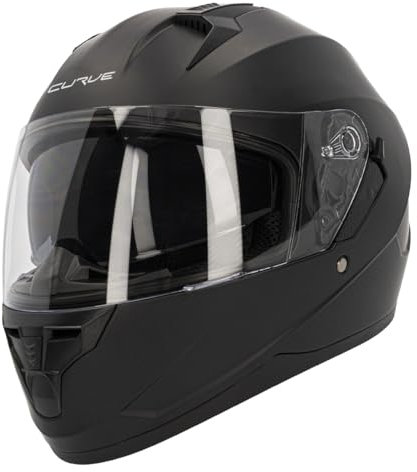 Casco Moto Integral Curve Lead Nero Opaco, Materiale ABS, Visore Solare Affumicato, Chiusura Micrometrica, Adulti, Uomo e Donna, ECE 22.06 (S)