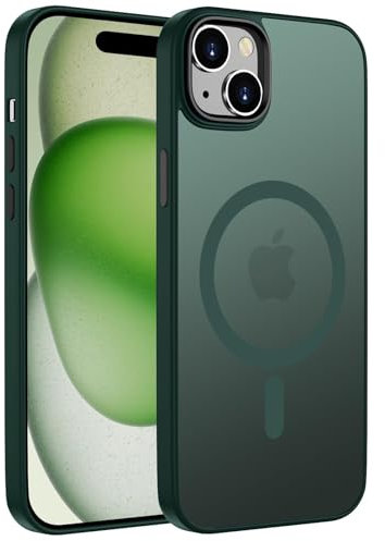 ORDA Magnetisch Hülle für iPhone 15 6,1 Zoll Kompatibel mit MagSafe,für iPhone 15 Case Durchscheinende Matt Handyhülle Rückseite Dünn Stoßfest Schutzhülle Grün