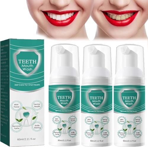 Teeth Total Care Mundspülung, Zahn-Mundspülung – löst alle Mundprobleme, Zahnaufhellung Mundwasser, Zahn-Mundspülschaum, erfrischender Atem, Tiefenreinigung der Zähne (3 Stück)