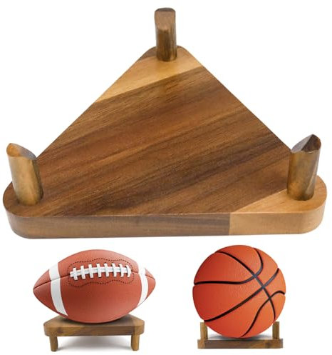 Jeinbuil Soporte para pelotas de madera de nogal, soporte de baloncesto, soporte de pie, para baloncesto, fútbol, voleibol, rugby