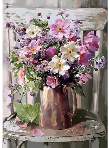 QINRUBB Bunte Blumen Diamond Painting Erwachsene, 5D Diamant Painting Bilder Anfänger, DIY Runder Vollbohrer Weinlese Diamanten Malerei Stickerei Set Kreuzstich Geschenke Home Wand Dekor 30x40cm