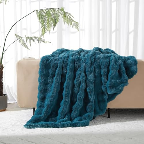 Luofanfei Warme Flauschige Kuscheldecke Wohndecke 150x200 Petrol Blau Plüsch Samt Bubble Decke Kuschelig Fleecedecke Bettüberwurf Couchdecke Tagesdecke Sofadecke Blanket Für Schlafzimmer Büro