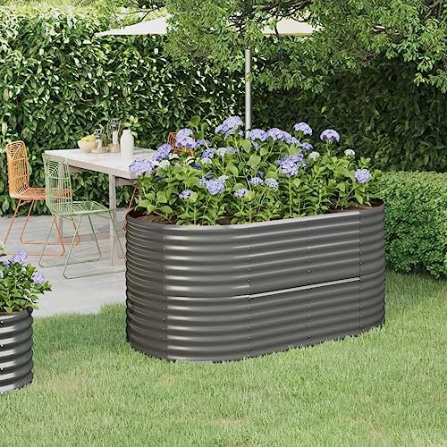 puraday Jardinière surélevée pour jardin 152 x 80 x 68 cm - Jardinière pour terrasse, potager - Spirale d'herbes - XXL - En métal - Jardinière surélevée en acier - Grand parterre de jardin - Gris