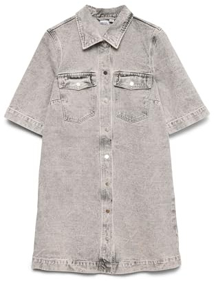 VERO MODA Kvinnlig jeansklänning VMFENJA kort klänning, Ljusgrå denim, S