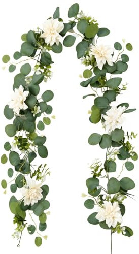 HAMKU 1 Pezzi Ghirlanda di Eucalipto Artificiale 180cm Vite di Eucalipto Artificiali Piante Finte da Appendere Foglie di Eucalipto Artificiale decorazioni primavera per Parete, Matrimonio