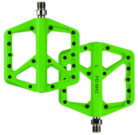 SYACHI Pedales Bicicleta de Aleación de Aluminio, Pedales Bicicleta de 3 Rodamientos, Pedale Planos Mecanizados CNC de 9/16” con Clavos Antideslizantes Extraíbles, Ligeros y Duraderos (Verde)
