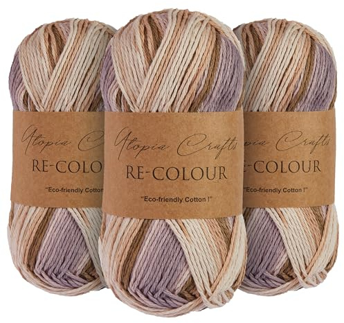 Utopia Crafts Re-Colour Ombre - Filato per lavoro a maglia e uncinetto, 3 confezioni da 100 g (armonia naturale)