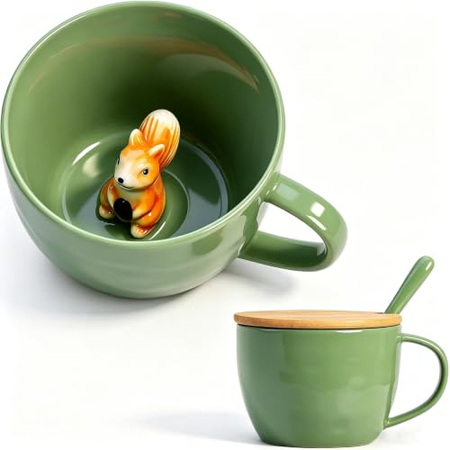 Gifts for Women Squirrel Coffee Mug Unique Birthday Friendship Gifts for Women Men Her Funny Mugs Cool Tea Cups Novelty Christmas Xmas Gift Cute Mugs with Lid Halloween Valentine's Mother's Day