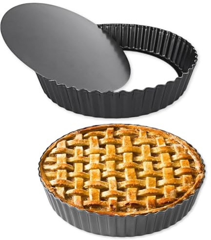 QYRDBGY 2 Pcs Quiche Tins with Loose Base, 28 cm 11 Inch Non Stick Tart Tin Loose Bottom Quiche Flan Dish Pie Dishes 5.5cm Deep Pan for Baking (Black)